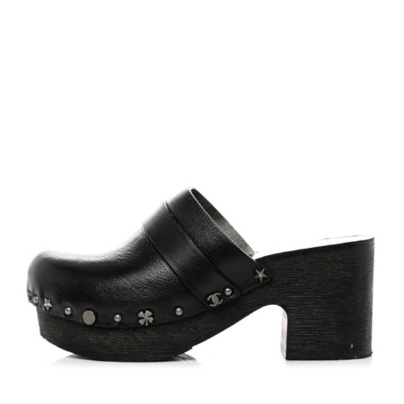 CHANEL Shoes - CHANEL Calfskin CC Lucky Charms Studded Clogs Size 41